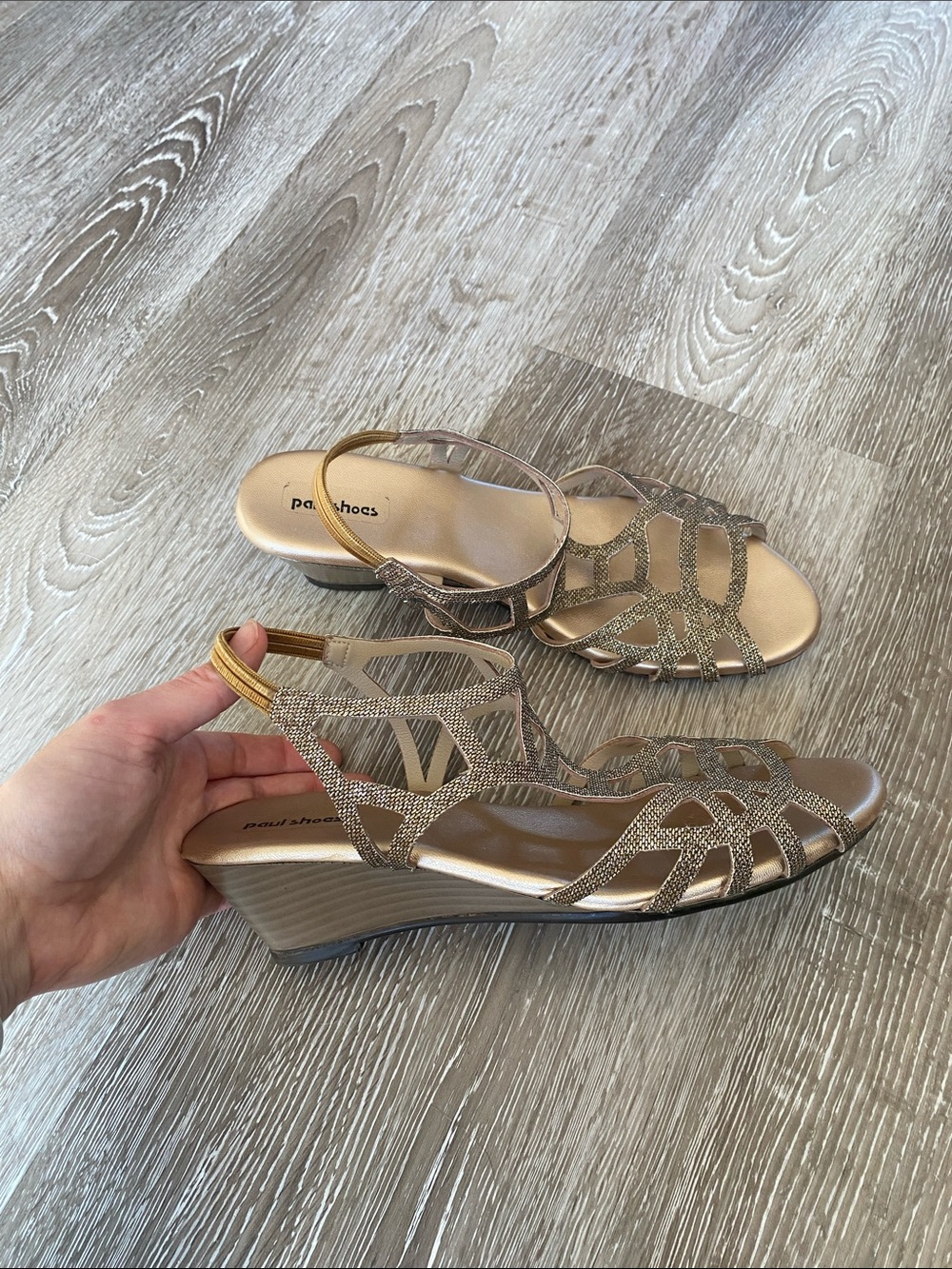 Bronze Metallic Strappy Wedge Sandals